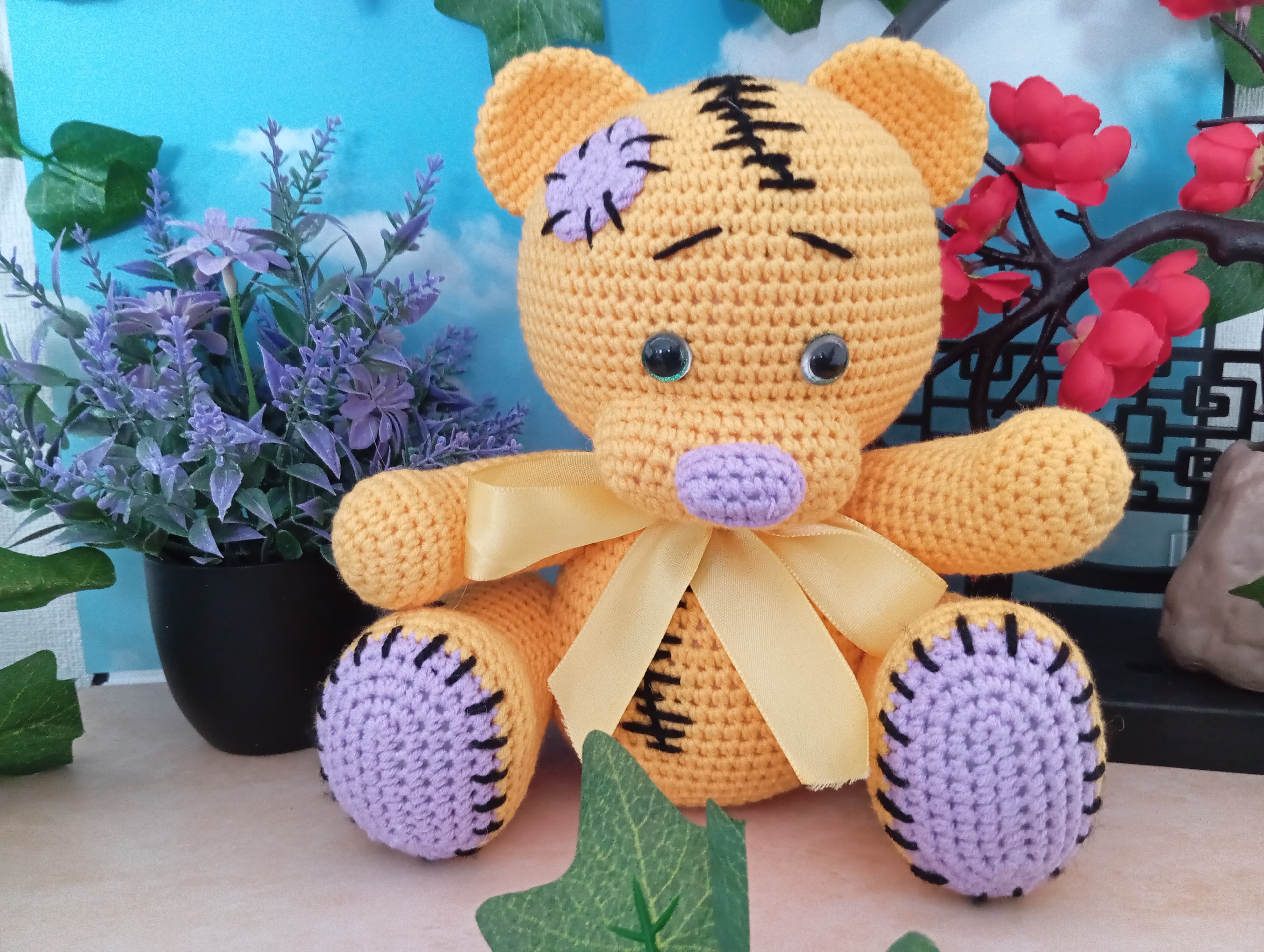 Ours Teddy Bear jaune/mauve